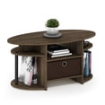 thumbnail image 2 of Furinno Jaya Oval Modern Rustic Brown Coffee Table with Side Shelves and Storage Bin, Side Table with Shelf, for Living Room, Bedroom, Home Office, Brown Walnut, 2 of 6
