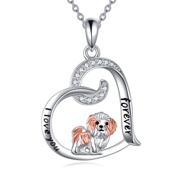 Dog Necklace Gifts Sterling Silver Chihuahua Schnauzer Shih Tzu Heart Pendant Jewelry for Women