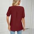 thumbnail image 2 of Scyoekwg Trendy Short Sleeve Summer Tops for Women Loose Fit Dressy Casual Comfortable V-Neck Eyelet Hollow Out Basic Tees Solid Color Blouse Shirt (Wine,XL), 2 of 5