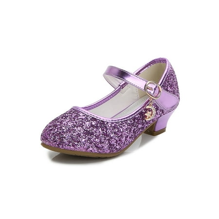 

Avamo Girls Mary Jane Comfort Princess Shoe Magic Tape Dance Shoes Walking Flats School Cute Glitter Pumps Purple 3Y