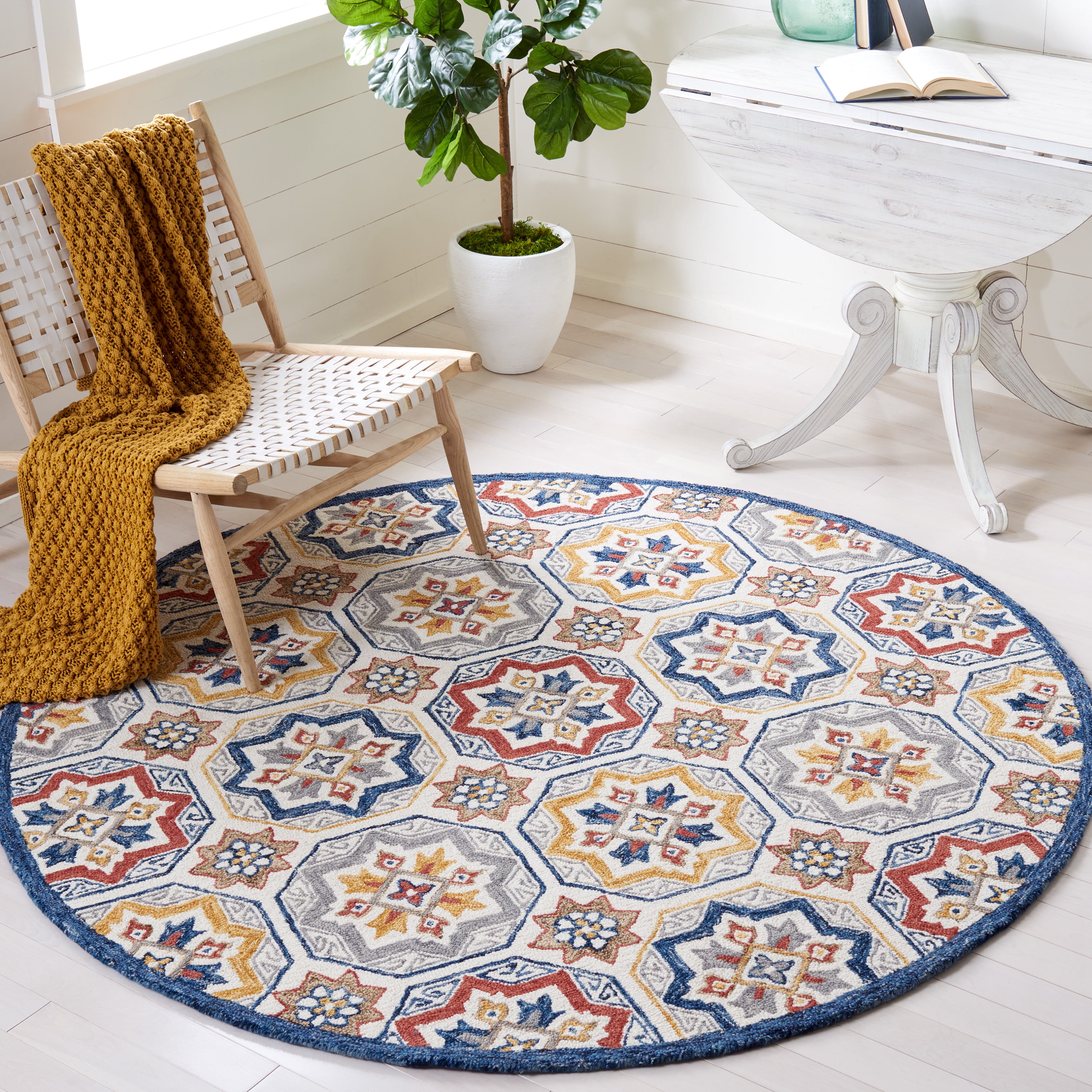 SAFAVIEH Metro Lasya Medallion Area Rug, Beige/Ivory, 6' x 6' Round