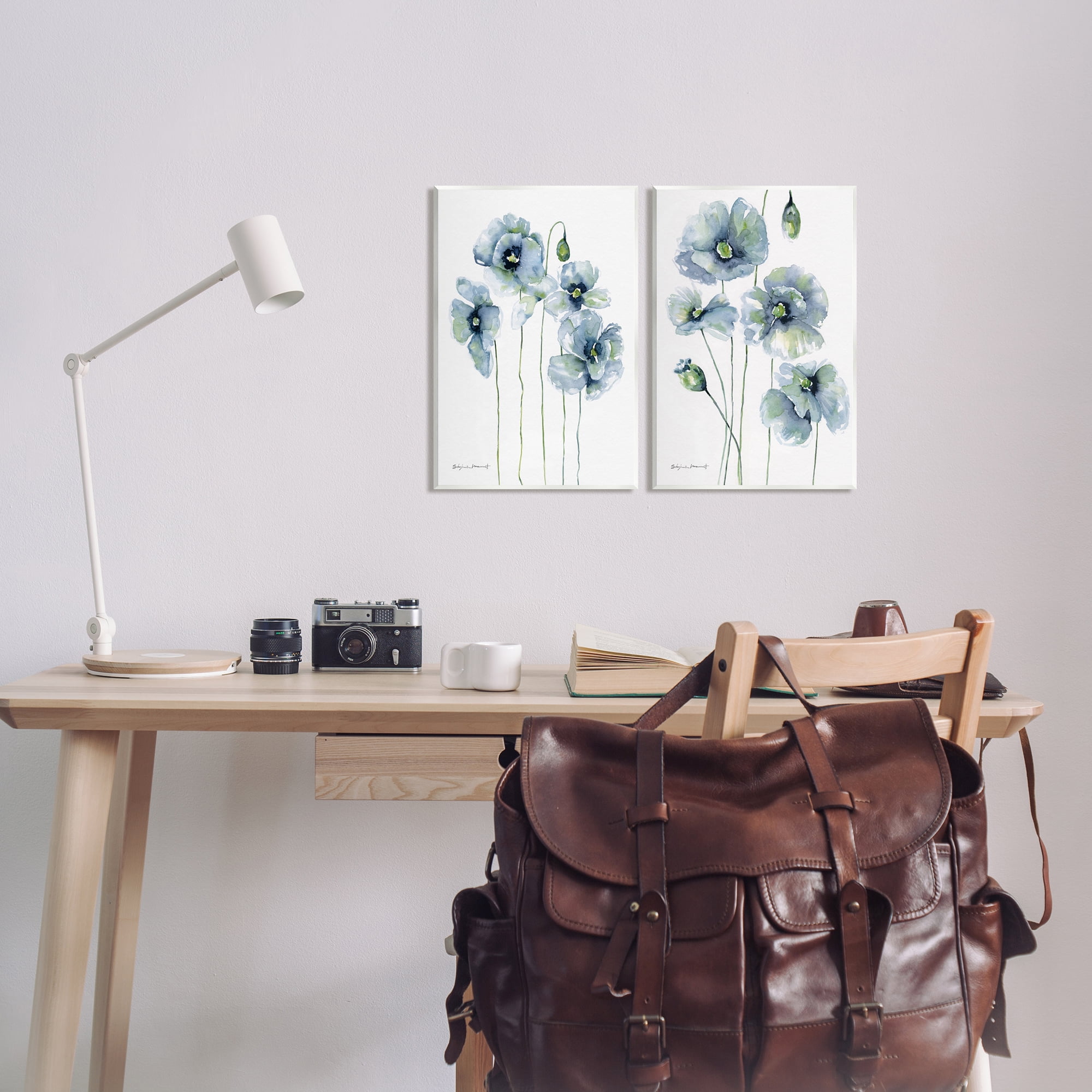 Stupell Blue Poppies Blooming Garden Flowers Botanical & Floral Painting Wall Plaque Unframed Art Print Wall Art, Set of 2