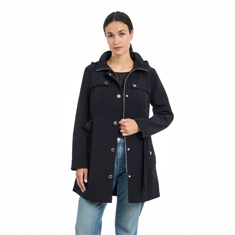Hooded Trench London Fog Black Rain Coat Women's Tower By London