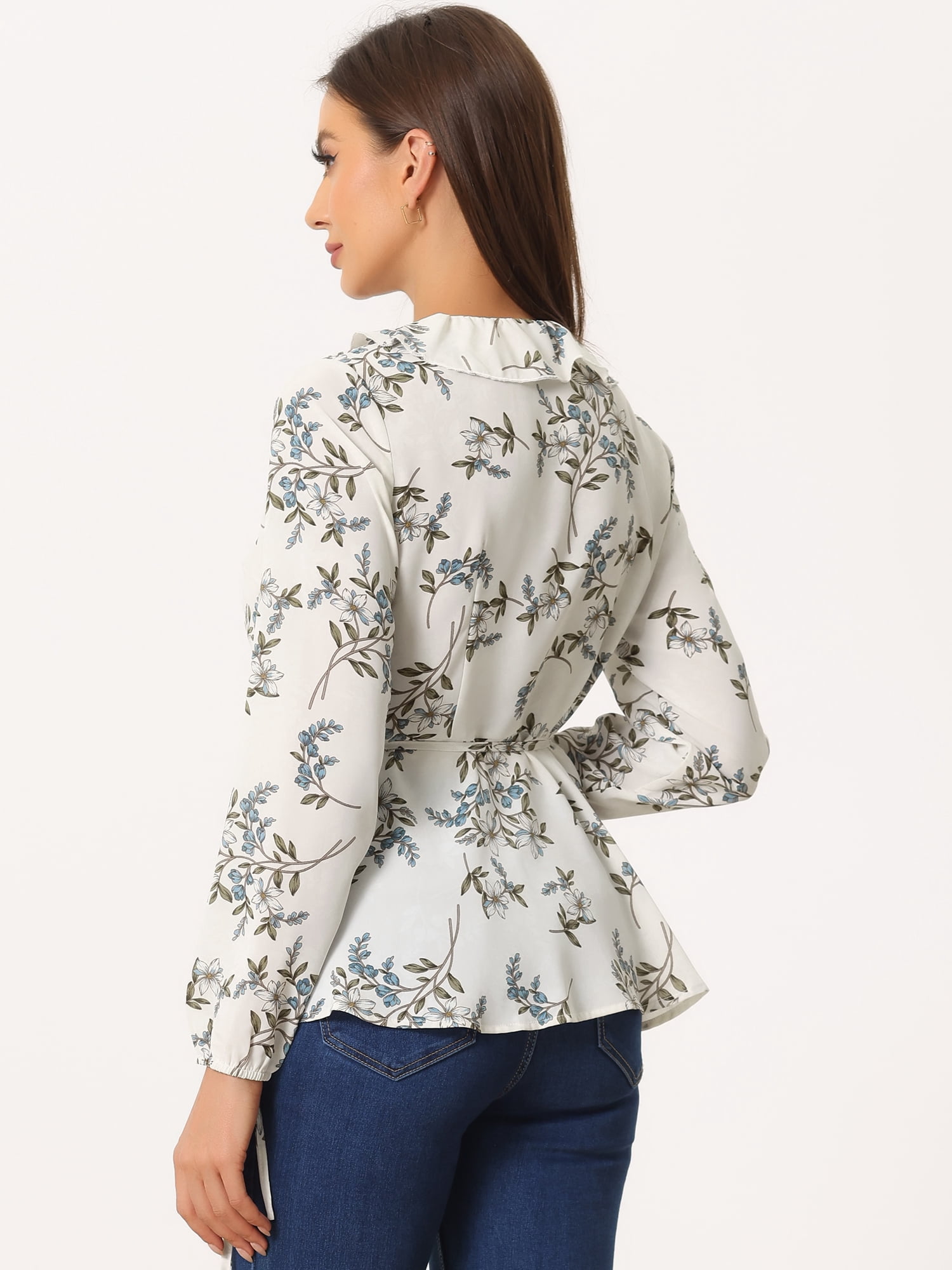 DARING DIVA Women's Wrap Top Ruffle Chiffon Peplum Blouse S White