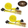 thumbnail image 2 of "TWO Ratchet Strap Cargo Tie-Downs, 2""x27' Heavy-Duty, Flat Hooks | Flatbed, Utility, Enclosed Trailers | Warehouses, Docks, Marinas", 2 of 7