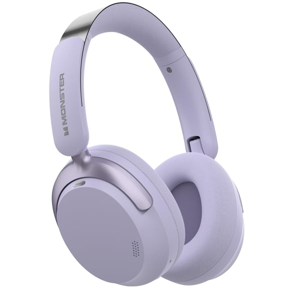 Monster Active Noise Canceling Headphones, Over-Ear Wireless Bluetooth Headphones with 6 Mics, 70H Playtime and 3 EQ Modes, Deep Bass, Foldable Comfort Design for Travel, Purple
