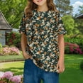 thumbnail image 2 of Atogsazn Children's Girl Floral Tshirt Kids Casual Flowy Short Sleeve T-shirt Summer Clothes Top for Girls Black 5-6 Years, 2 of 6