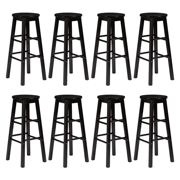 PJ Wood Classic Round-Seat 24-Inch Kitchen Counter Stools, Black (8 Pack)