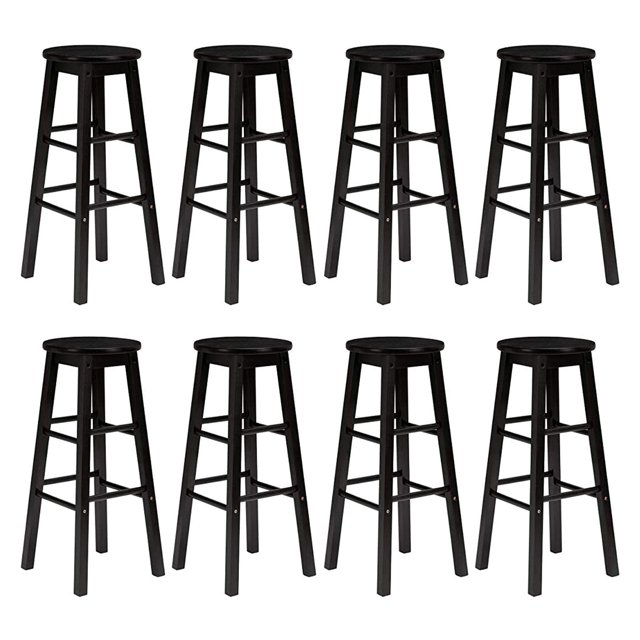 PJ Wood Classic Round-Seat 24-Inch Kitchen Counter Stools, Black (8 Pack)