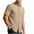 thumbnail image 2 of Maqroz Mens Fashion Tops Casual Short Sleeve Button Down Shirt Crinkle Texture Lightweight Vacation Holiday Resort Wear Essential, 2 of 7