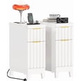 thumbnail image 4 of LAZZO Narrow Nightstands Set of 2, 7.9" Modern Fluted End Tables with Drawers & Charging Station for Living Room & Bedroom, White, 4 of 9