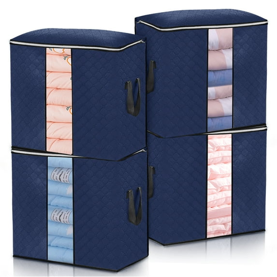 king do way Foldable Storage Bag Organizers with Zips,Reinforced Handles&Window Large Capacity Clothes Storage Bag Thick Fabri Anti-Mold Moistureproof for Comforters,Blankets,Bedding