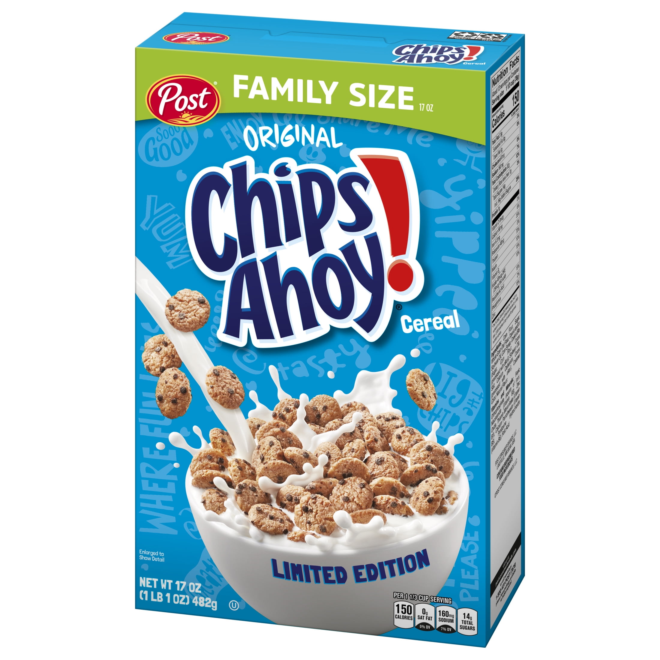 Post Chips Ahoy Crispy Cold Breakfast Cereal, Instant, Family Size, 17 oz Box