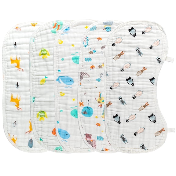 Grobro7 Baby Burp Towel Set Cotton Gauze Burp Cloths with Animal Sign for Infant Toddler, 5 Pieces