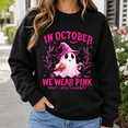 thumbnail image 2 of Breast Cancer Awareness Shirt, In October We Wear Pink Sweatshirt, Cute Halloween Ghost Hoodie and T-Shirt, Pink Ribbon Support Gift for Women, 2 of 9