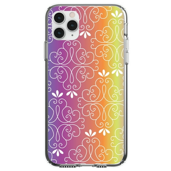 DistinctInk Clear Shockproof Hybrid Case for iPhone 12 / 12 PRO (6.1" Screen) - TPU Bumper, Acrylic Back, Tempered Glass Screen Protector - Blue Purple Orange Yellow Pink Gradient