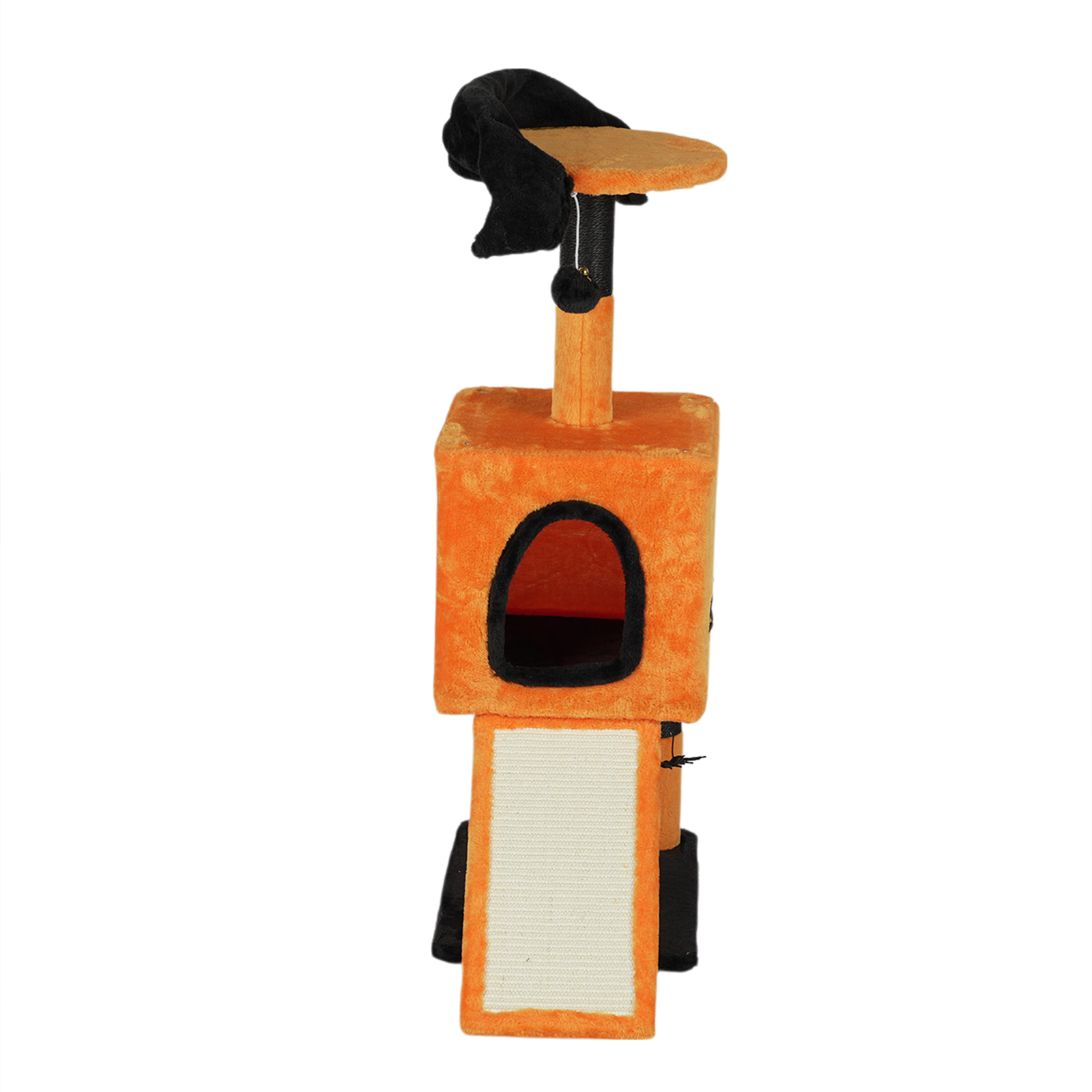 Tcbosik Cat Tree, 39.4 inch Halloween Cat Tower with Perch and Cat Condo, Cat Activity Center with Sisal Scratching Posts and Hanging Toys, Orange & Black