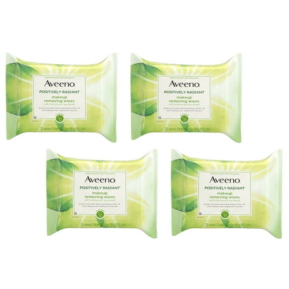 AVEENO Active Naturals Positively Radiant Makeup Removing Wipes, 25 ea (Pack of 4)