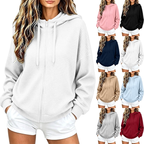 Full Zip Hoodie Sweatshirts for Women,Oversized Long Sleeve Drop Shoulder Casual Sweatshirt with Drawstring Hooded,Vacation Travel Outfit