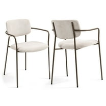 Set of 2 Bernard Beige Washed Woven Fabric Dining Chair with Iron Arms and Legs