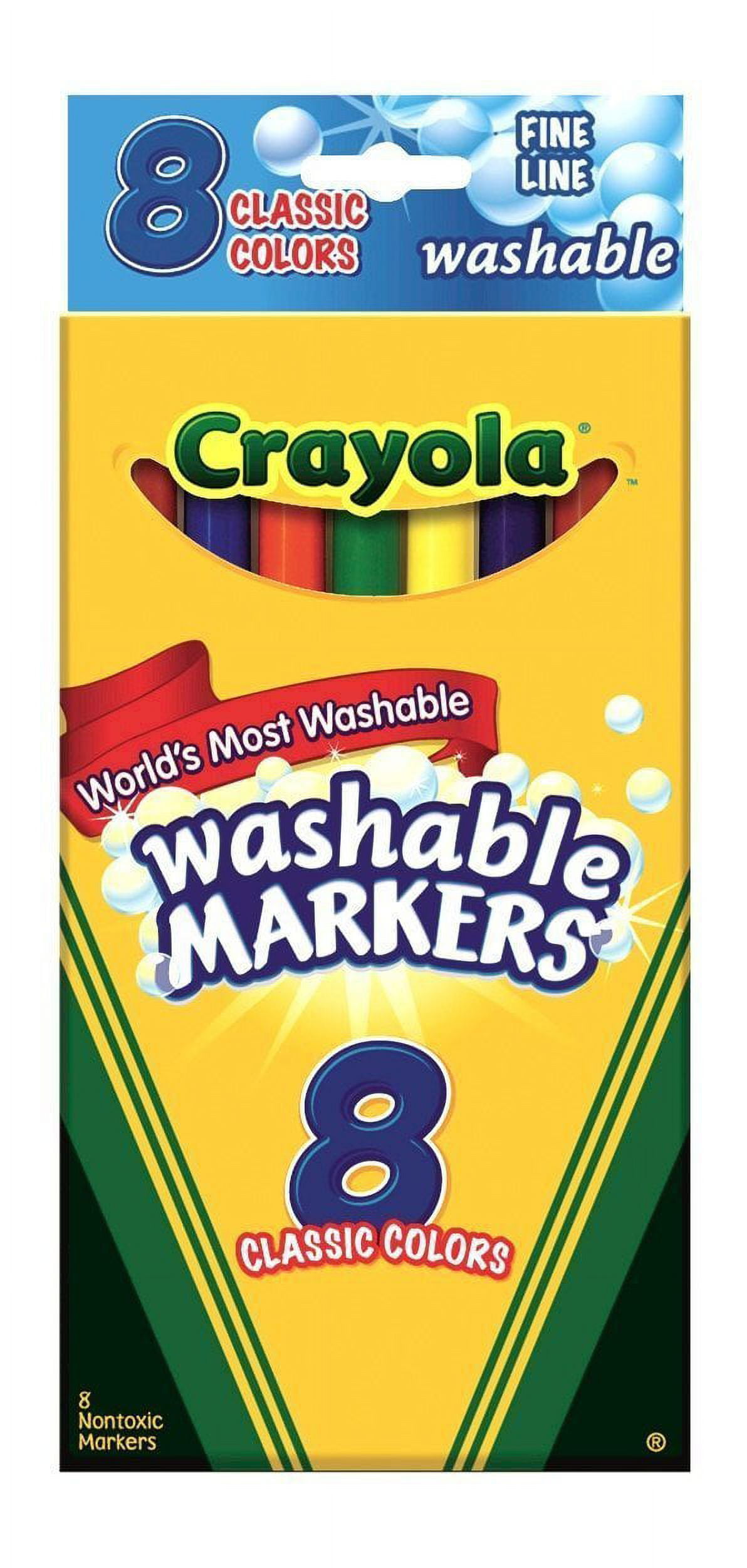 Crayola® Ultra-Clean Washable Color Markers, Thin Line, Assorted Classic  Colors, Box Of 8 - Zerbee