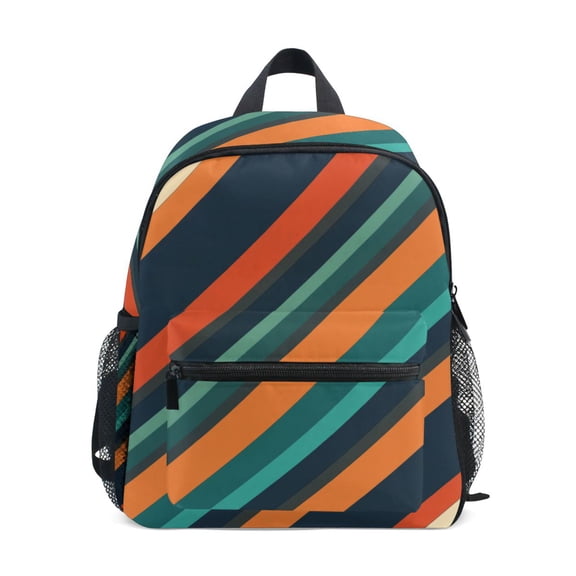 FORMRS School Backpack with Front Zippered Pocket 12" Student Travel Daypack, Retro Stripes