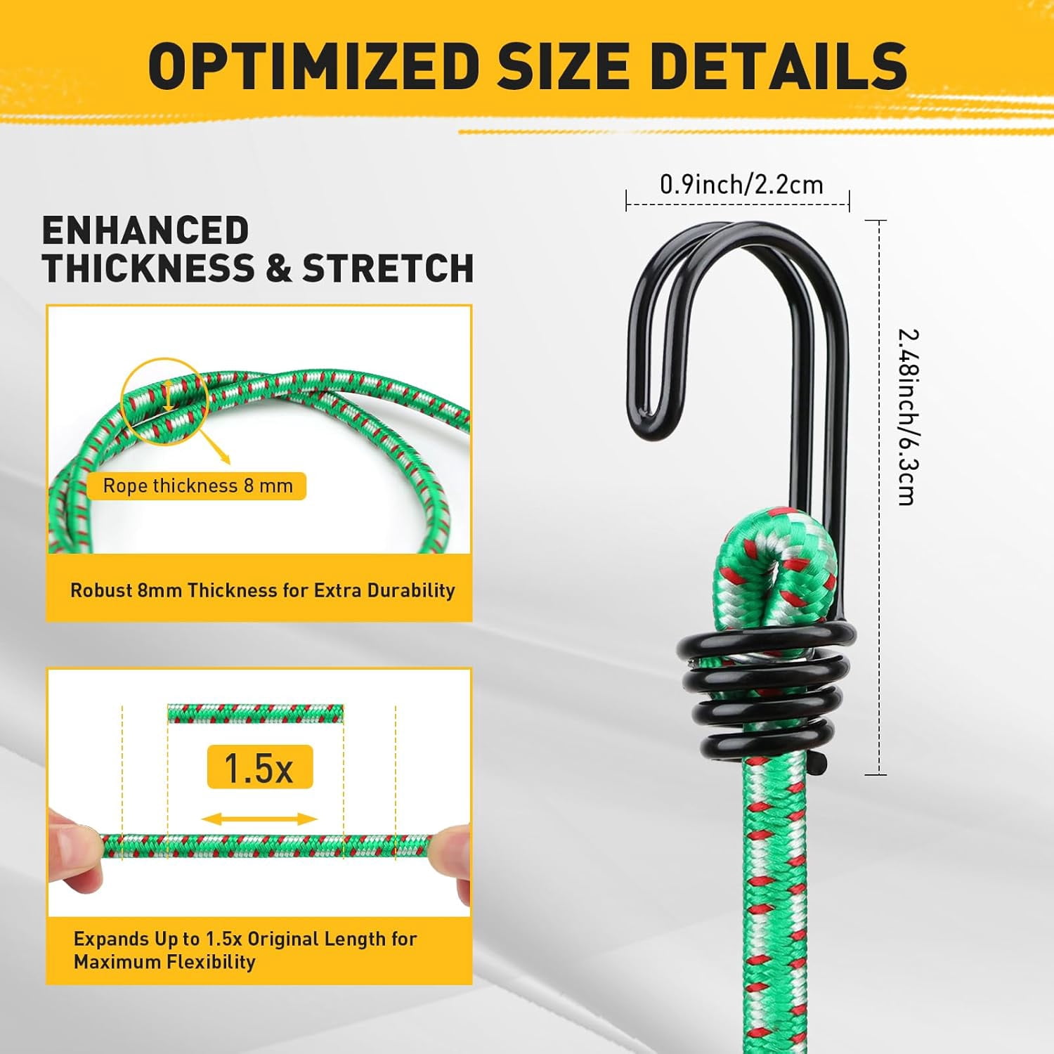 Bungee Cords Heavy Duty Outdoor: 20 Pcs Premium Rubber Bungee Cords with Hooks in a Storage Jar Includes 10", 18", 24", 30", 36", 48" Bungee Cord for Camping, Tent, Fastening Items