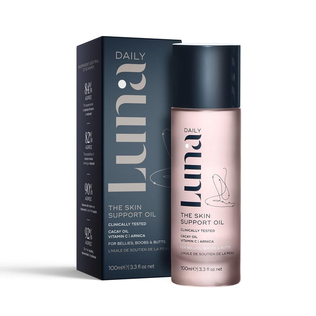 Aceite de apoyo diario para la piel Luna para estrías | Aceite Corporal Hidratante y Nutritivo | Reduce la apariencia de las estrías. para pieles sensibles. Fórmula segura para el embarazo. 3.4 fl o
