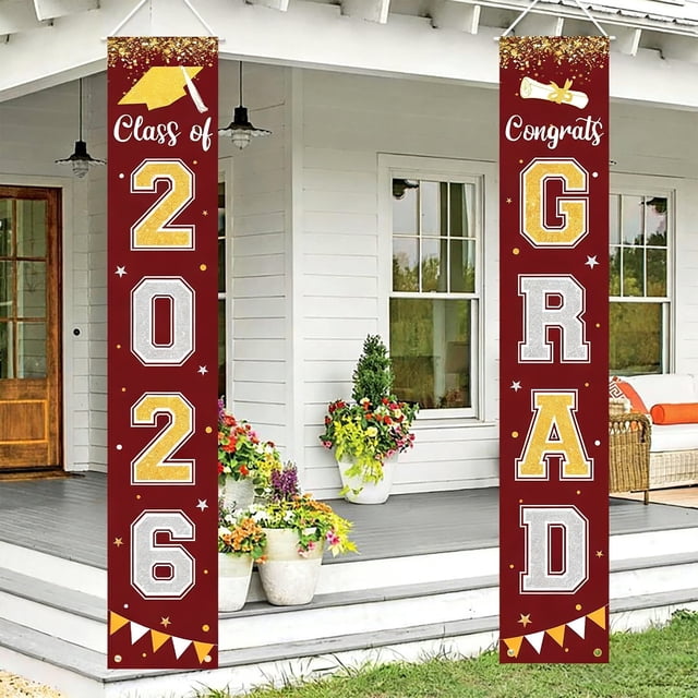 Pancartas de graduación para el porche, Clase de 2026, ¡Felicitaciones, Graduados! Decoraciones para la puerta: Letreros colgantes para la decoración de la fiesta en la puerta principal.