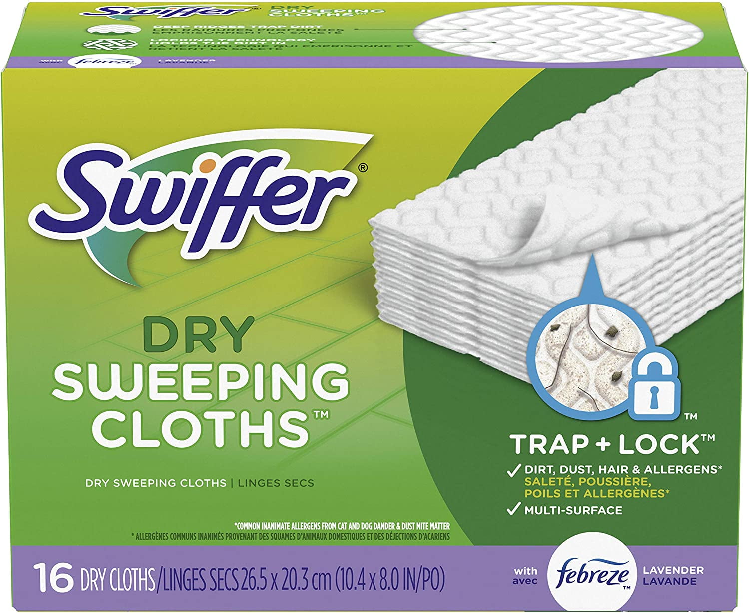 Swiffer Sweeper Dry Sweeping Cloths Mop and Broom Floor Cleaner Refills, Febreze Lavender Vanilla and Comfort Scent, 16 Count, White