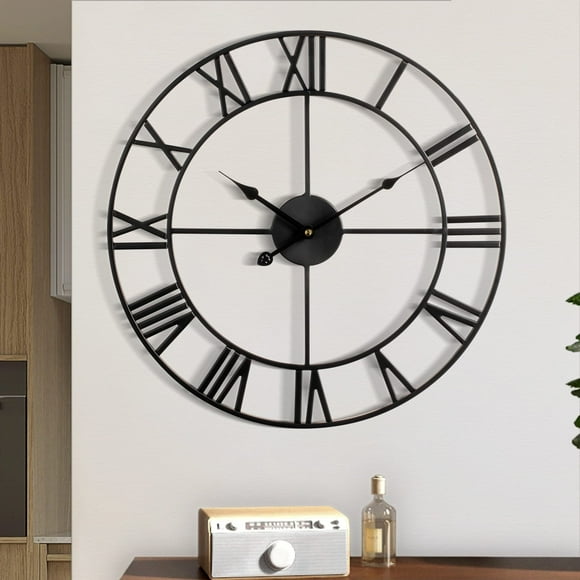Reloj de pared retro de metal con números romanos de primera mano, 40 cm, negro
