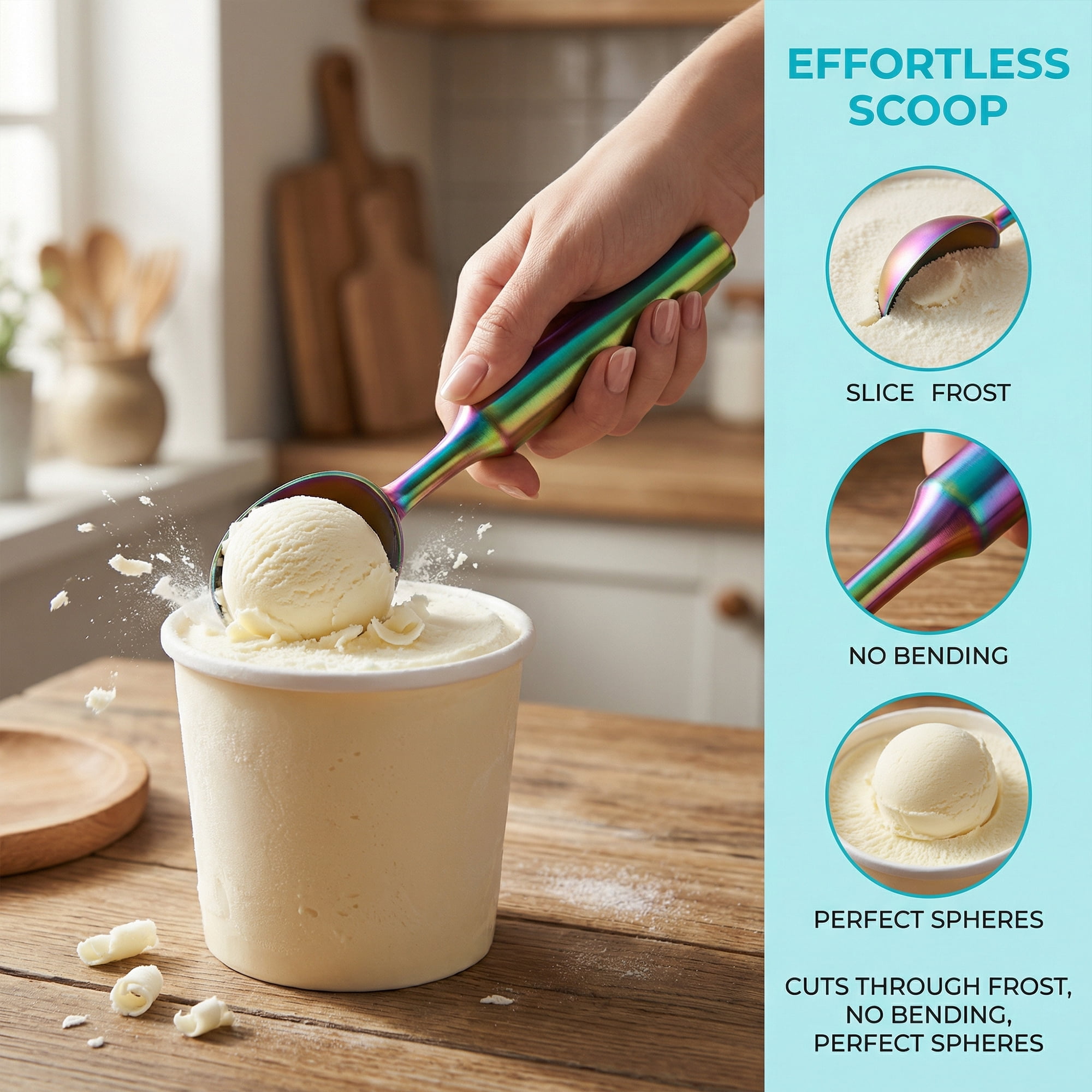 Unique Bargains Great Stainless Steel Ice Cream Scoop with useful Handle Multicolor