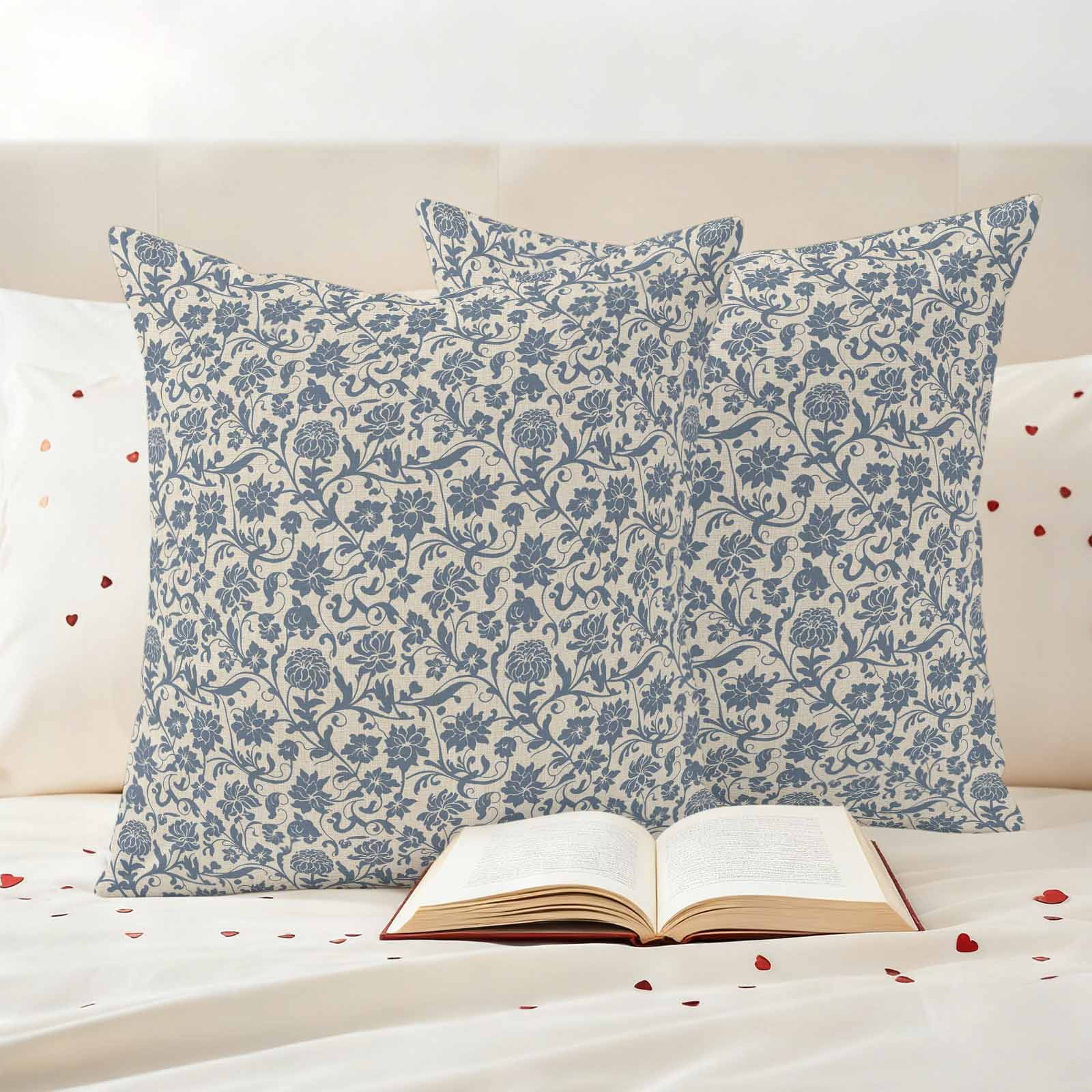 Pack of 2 Outdoor Pillow Covers,Waterproof Blur Floral Throw Pillow Covers,Rustic Vintage Botanical Spring Decorative Pillowcases Cushion Covers for Patio Couch Pillow Sham Protector 26x26 Inch
