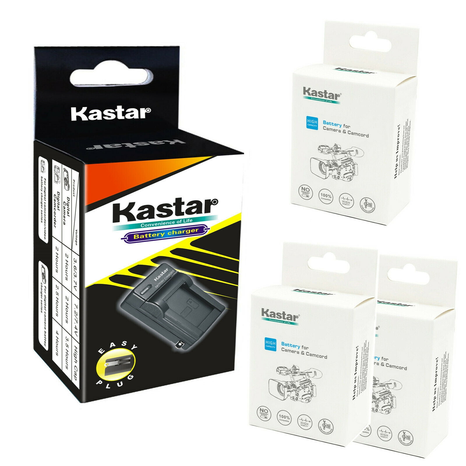 Kastar 3-Pack Battery and AC Wall Charger Replacement for Sony PXW-X70, DCR-PJ5, DCR-SR10, DCR-SR15, DCR-SR20, DCR-SR21, DCR-SR58, DCR-SR68, DCR-SR73, DCR-SR78, DCR-SR83, DCR-SR88, DCR-SX15, DCR-SX20