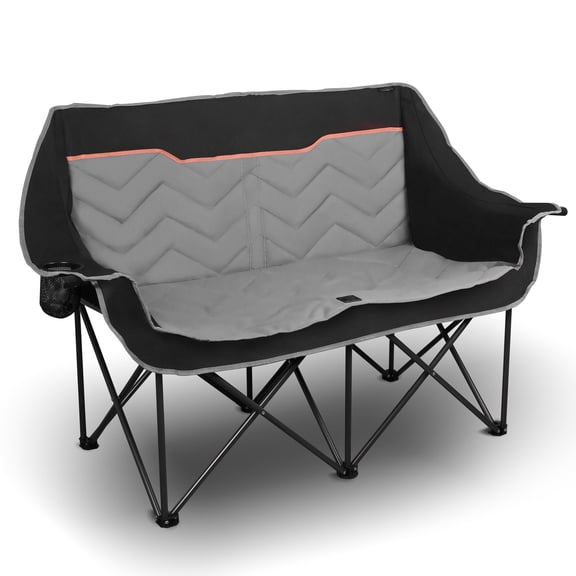 Hike Double Camping Chair,2 Person Camp Chair Oversized Folding Loveseat,Heavy Duty Camping Couch & Outdoor Sofa with Cup Holders, Black