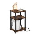 thumbnail image 2 of Furinno Just 3-Tier Side Table with Charging Station, Easy Assembly Rustic Brown End Table, Night Stand, Bedside Table with USB and Type-C Charging Port, for Living Room, Bedroom, Amber Oak, 2 of 8