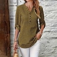 thumbnail image 2 of Turilly Women's Gingham Plaid Button-Up Shirt, V-Neck 3/4 Sleeve Tunic Top with Roll Up Tab Sleeves Casual Spring Blouse, 2 of 6