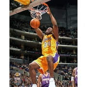 Shaquille O'Neal Los Angeles Lakers Unsigned Yellow Jersey Two Handed Slam Dunk vs. Phoenix Suns Photograph
