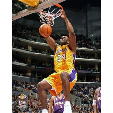 Shaquille O'Neal Los Angeles Lakers Unsigned Yellow Jersey Two Handed Slam Dunk vs. Phoenix Suns Photograph