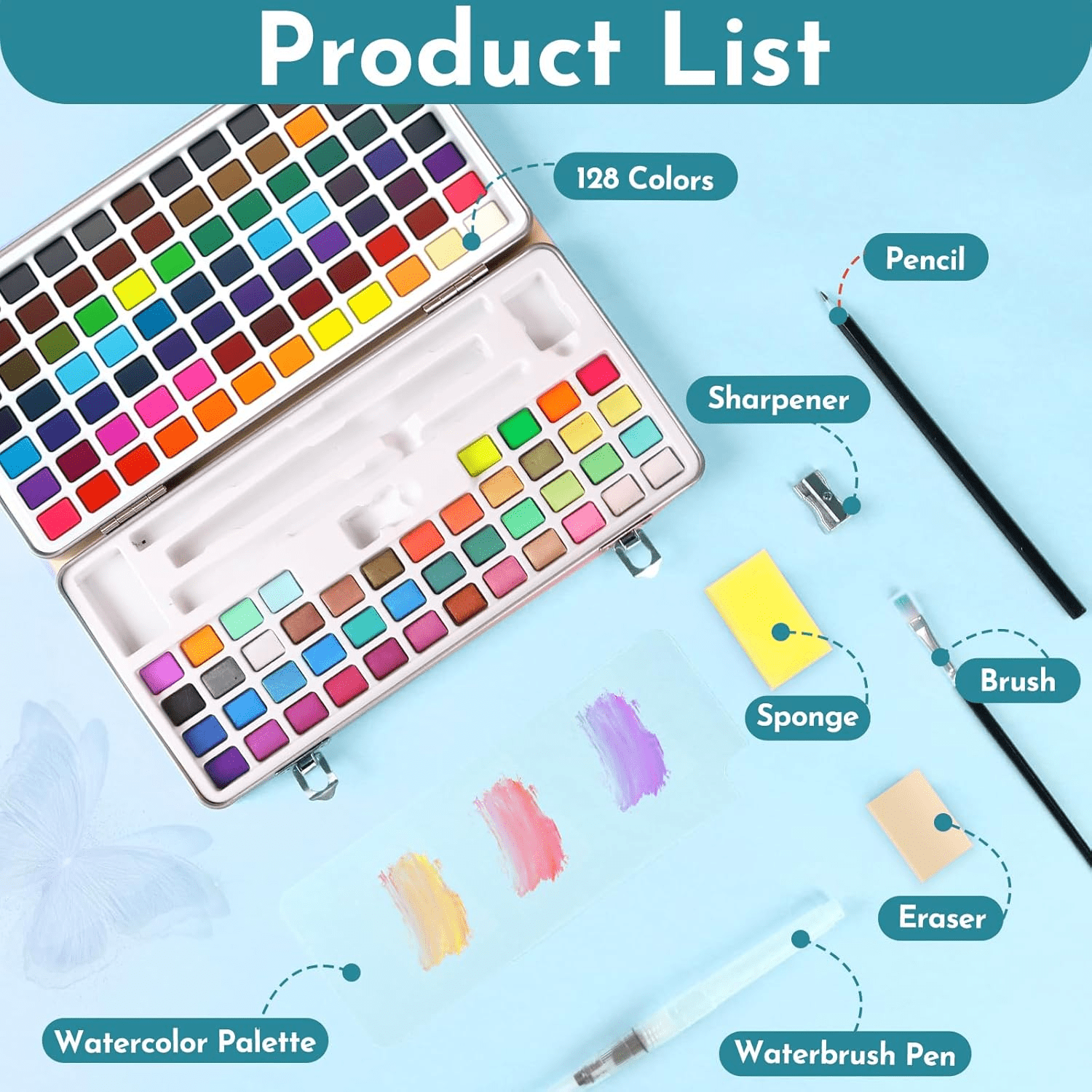 Watercolor Paint Set 128 Colors, Water Colors Paint Adult Set with&nbsp; Brushes - Watercolor Paints, Painting Sets, Art Supplies for Adults, Artists Professionals,Sketch Coloring Drawing Gifts