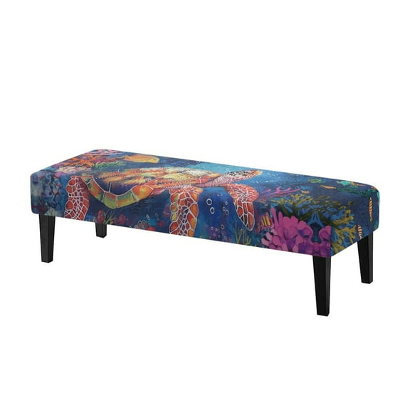 Xoenoiee Turtle Water Plants Pattern Dining Bench Cover, Stretch Bench Slipcover Removable Bench Seat Protector Cover, Rectangle Furniture Protector Washable Cushion Slipcover for Bedroom, Kitchen