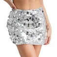 thumbnail image 2 of Kaerm Women's Glitter Sparkly Sequin Mini Skirt Stretchy Bodycon Hip Wrap Skirt Y2k Pencil Skirts Silver M, 2 of 7