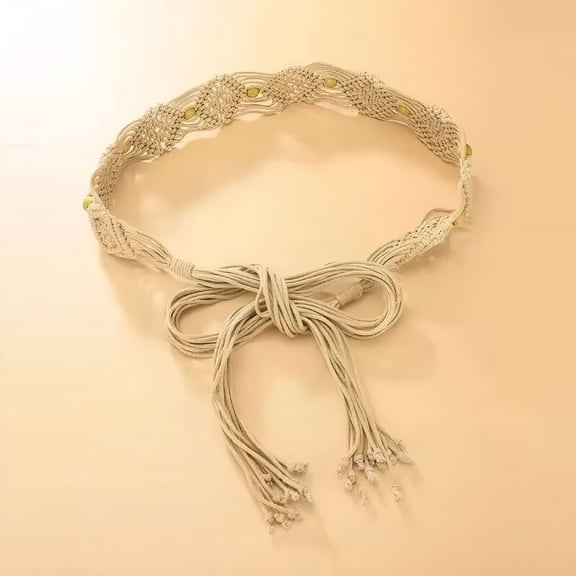 TELOLY Woven Tassel Belt Braided Waistband Tie Strap Boho Girls Wide Waist Rope Chain Waist Belts For Dress Waistband Accessories