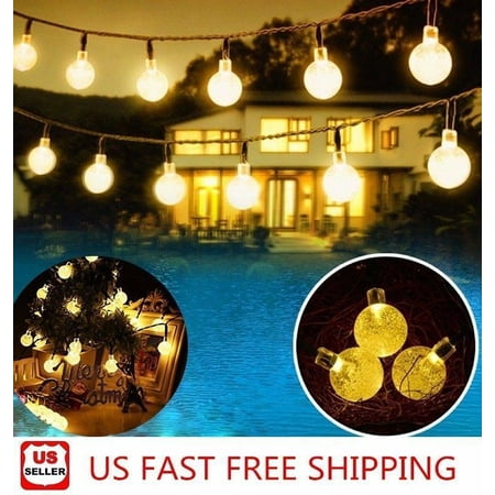 20ft 30 LED Solar String Ball Lights Outdoor Waterproof Warm White Garden Decor