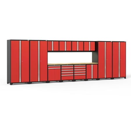 

NewAge Products Pro Series Red 14 Piece Cabinet Set Heavy Duty 18-Gauge Steel Garage Storage System LED Lights Included