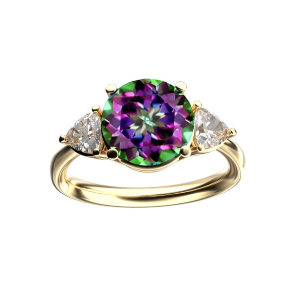 Star K� Three 3 Stone 8mm Round Rainbow Mystic Topaz Trillion Engagement Promise Comfort fit Ring