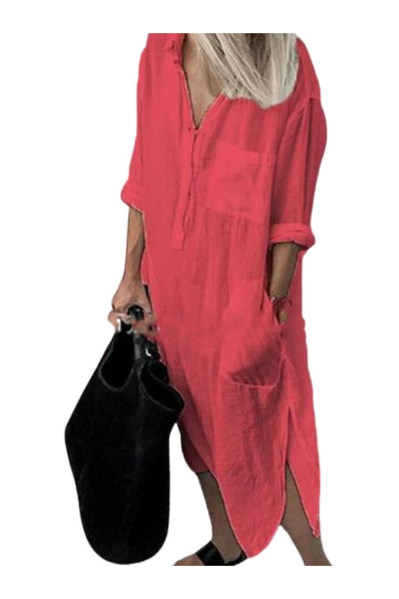 Julycc Womens Cotton Linen Maxi Dress Casual Loose Kaftan Long Dress