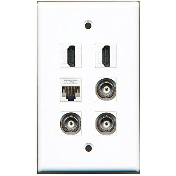RiteAV - 2 HDMI 3 Port BNC 1 Port Cat5e Ethernet White Wall Plate