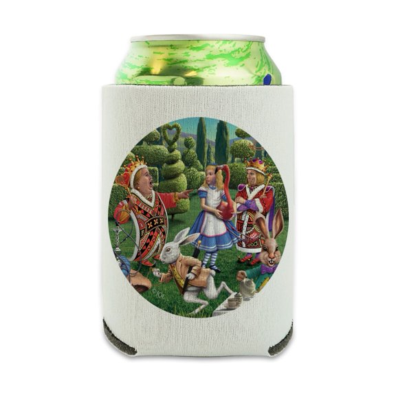 Alice in Wonderland Garden Party Can Cooler - Drink Sleeve Hugger Collapsible Insulator - Beverage Insulated Holder