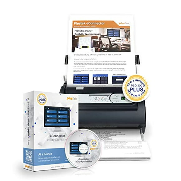 Escáner de documentos Plustek PSD300 Plus con ADF, escaneo directo a la nube, SharePoint, Office 365 y función de reconocimiento de código de barras integrada